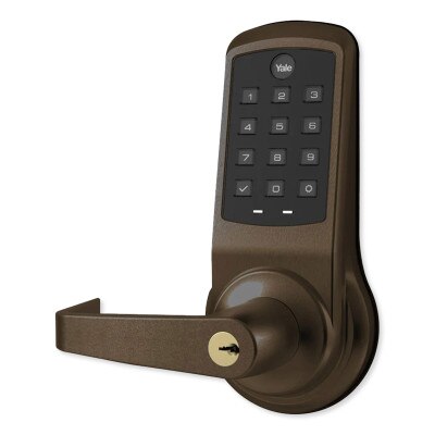 Yale nexTouch Cylindrical Z-Wave Plus v2 Pushbutton Lock, Augusta Lever, Dark Oxidized Satin Bronze
